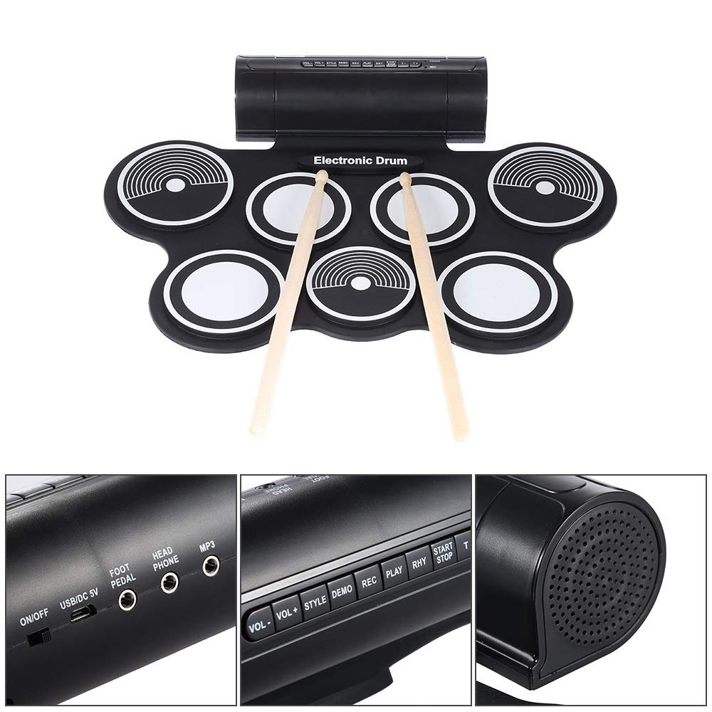 Batteria Elettronica Silicone Electronic Drum Pad Kit Portatile Digital USB Roll-up con Pedale da Pedale Drumstore Pieghevole Batteria Elettrica