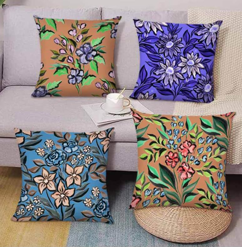 BAOKU Set of 4 Purple Floral Cushion Covers,Cute Flower Decor Pillow Cover - Image 3