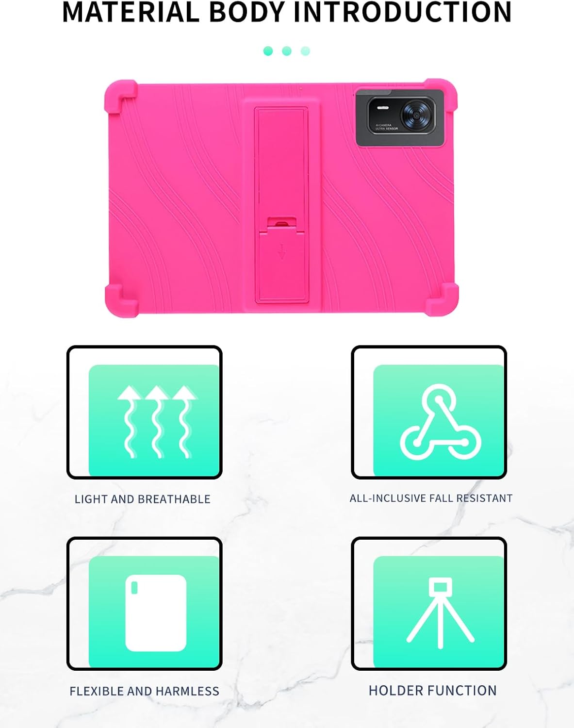 Case for Doogee Tab E3+ Android 15 Tablet 12 inch，WUNIAK Shock Proof Lightweight Stand Rubber Shell Protective Cover,Kids Friendly Soft Silicone Adjustable Stand Cover,Rose Red.