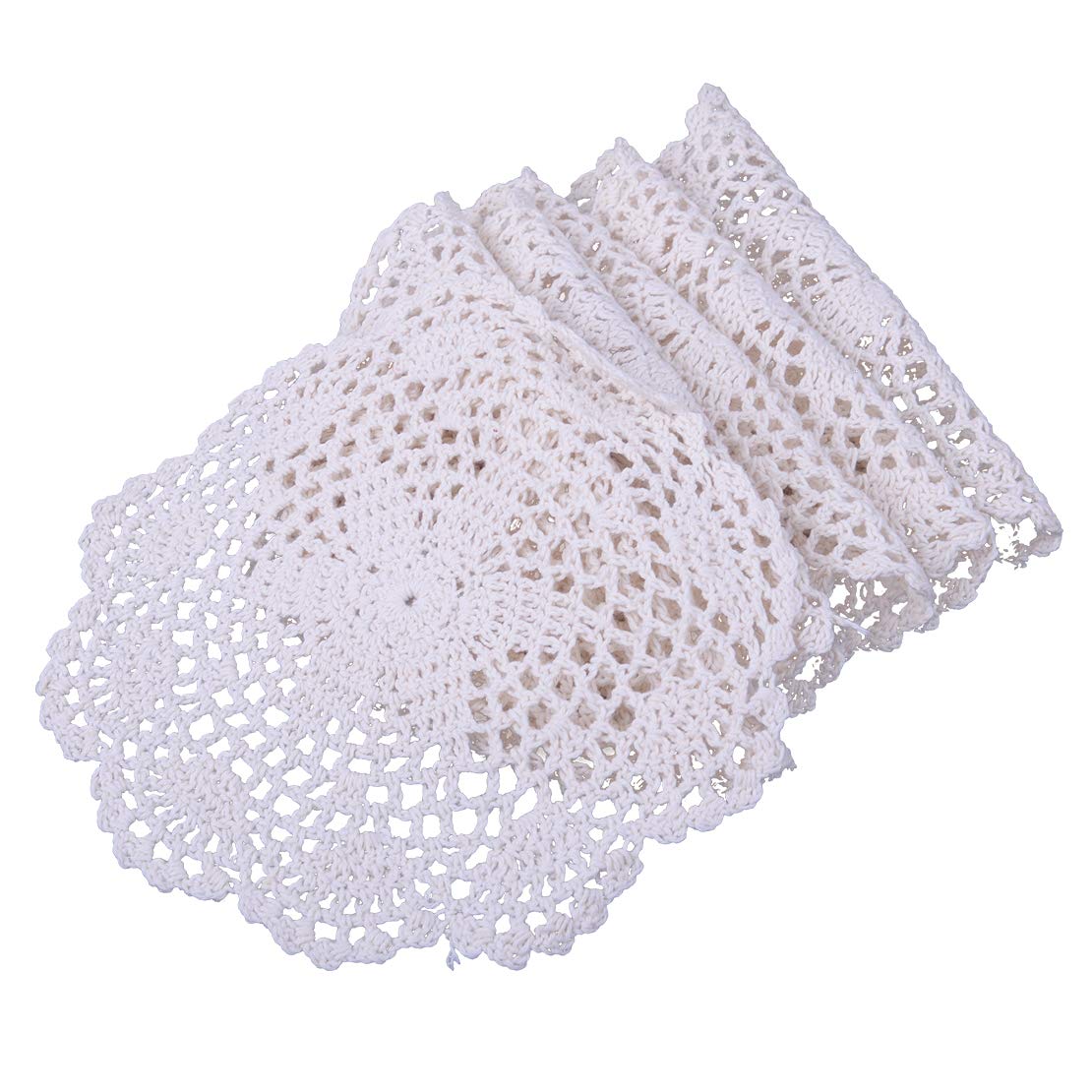12pcs Beige Round Flower Cotton Yarn Hand Crochet Lace Doilies Placemat Coasters Applique Table Mat Diameter: Approx.20-21cm(7.87-8.27inch)