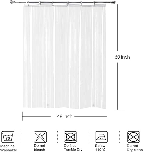 Miniatura 7 de YISURE Cortina de ducha corta de tamaño de establo de 60 x 48 pulgadas, vinilo Peva transparente, impermeable, juego de cortinas de ducha con 3