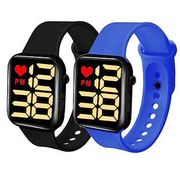 Time Up Combo of 2 Digital Dial Water-Proof LED Display 2021 Kids Watches for Boys & Girls (Age 5-15 Years-Set of 2)-HRT-B (Black-Navy Blue)
