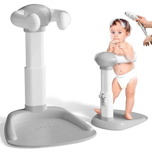 COOSEYA Baño para bebé con soporte de ducha  Soporte antipellizcos para Bañera de Bebé Torre de ducha ajustable y antideslizante para niños pequeños