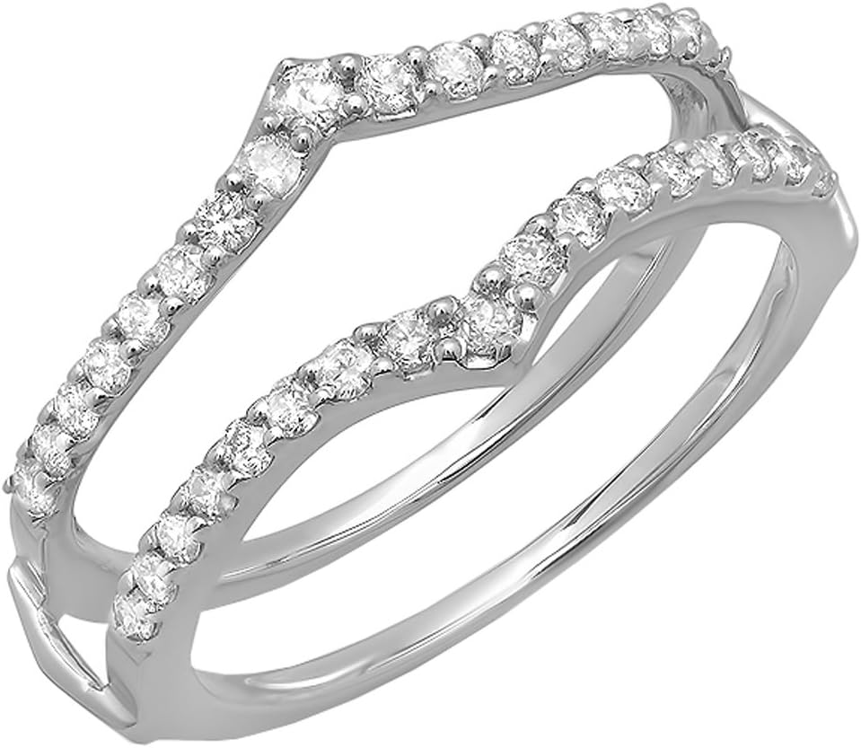 0.50 Carat (Ctw) 14K White Gold Plated Round Diamond Ladies Anniversary Wedding Band Enhancer Guard Double Ring 1/2 CT