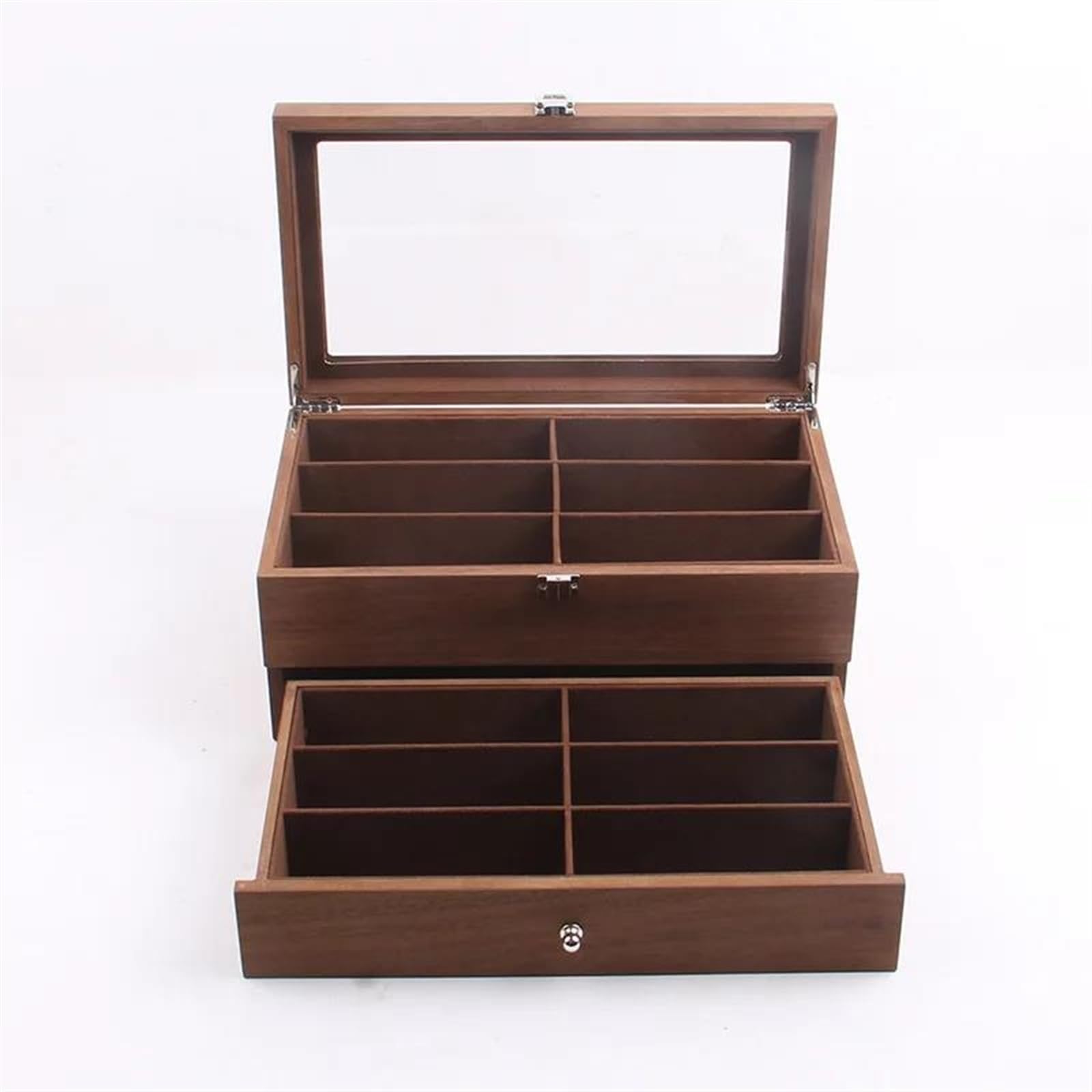 Caja para Anillos Retro 12 Redes Estuche de Almacenamiento de Madera de Doble Capa Cajas organizadoras de exhibición de Joyas de Madera para joyería