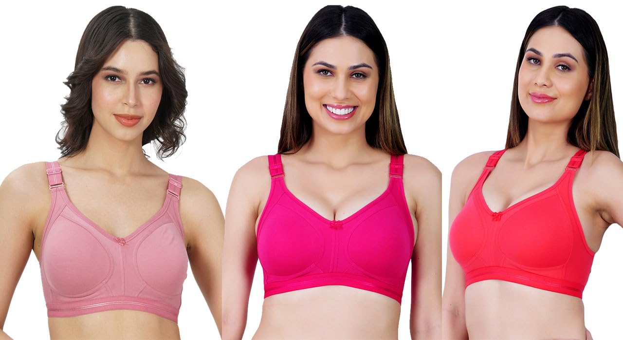 ladyland Pack of 3 Women's Full Coverage Innerwear Cotton Hosiery Bra, Comfortable and Versatile Bra, Non Wired & Non Padded Bra for Girls, Seamless Bra for Everyday Use, Cup Size - C (1 Panty Free)-picture-11