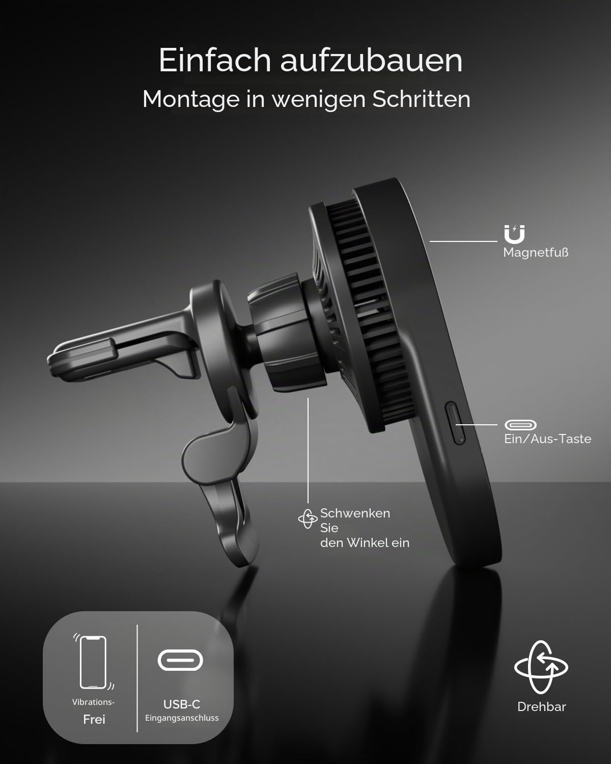 SBS Qi2 25W MagSafe Auto-Ladegerät, Magnetische Auto-Handyhalterung, Lüftungssteckplatz-Halterung, Schnellladung, USB-C-Stromversorgung, Ladegerät für iPhone, Android, Schwarz
