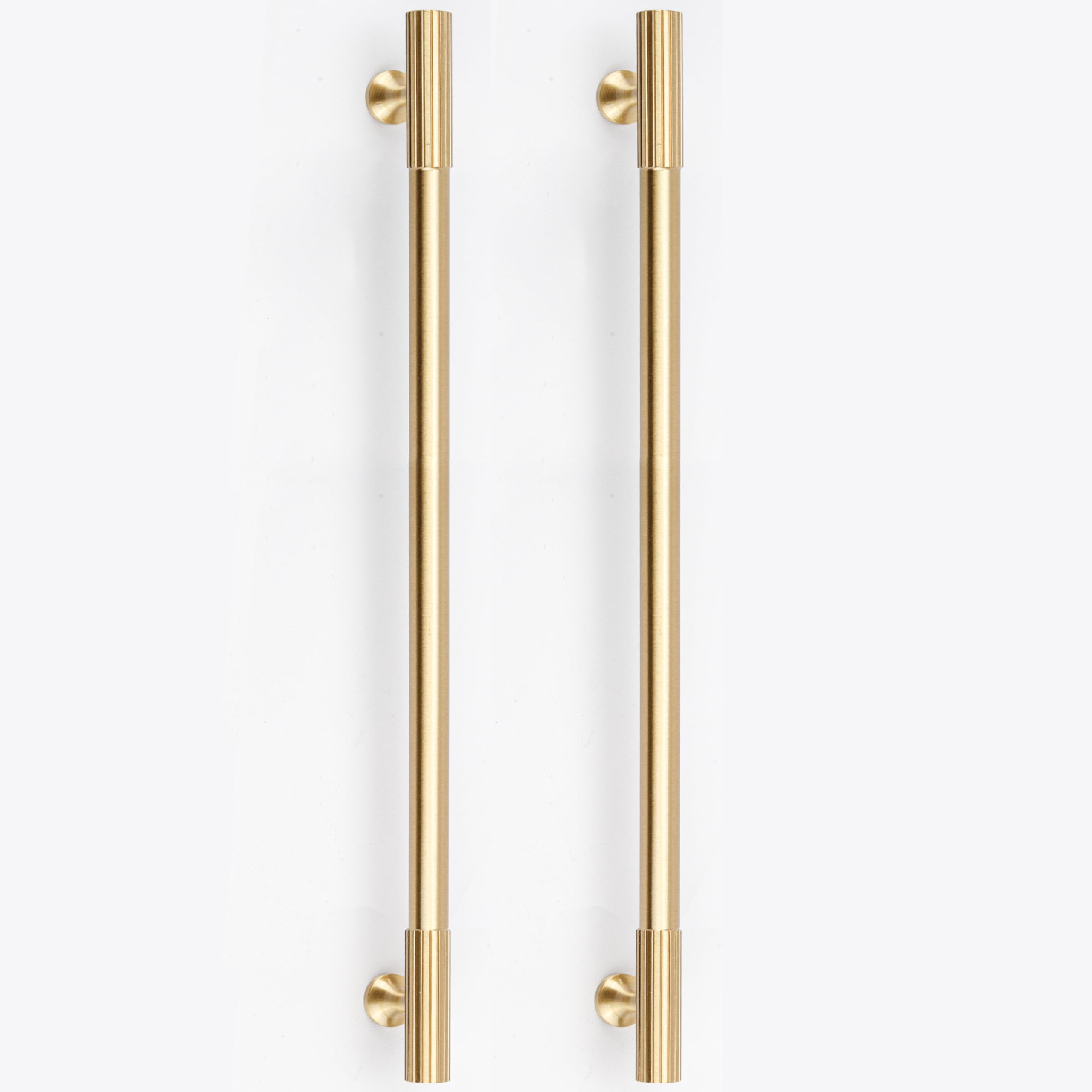 RZDEAL 2pcs Solid Brass Gold Cabinet Pulls, 10 Inch Hole Centers for Kitchen Cupboard Handles Modern Drawer Dresser Pulls Bathroom Brushed Brass