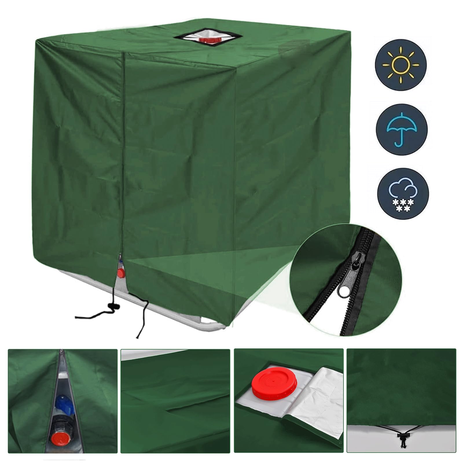 IBC pokrowiec ochronny na zbiornik IBC, pokrowiec ochronny do zbiornika na wodę 1000 l, plandeka ochronna z uchwytem i zamkiem błyskawicznym, 120 x 100 x 116 cm