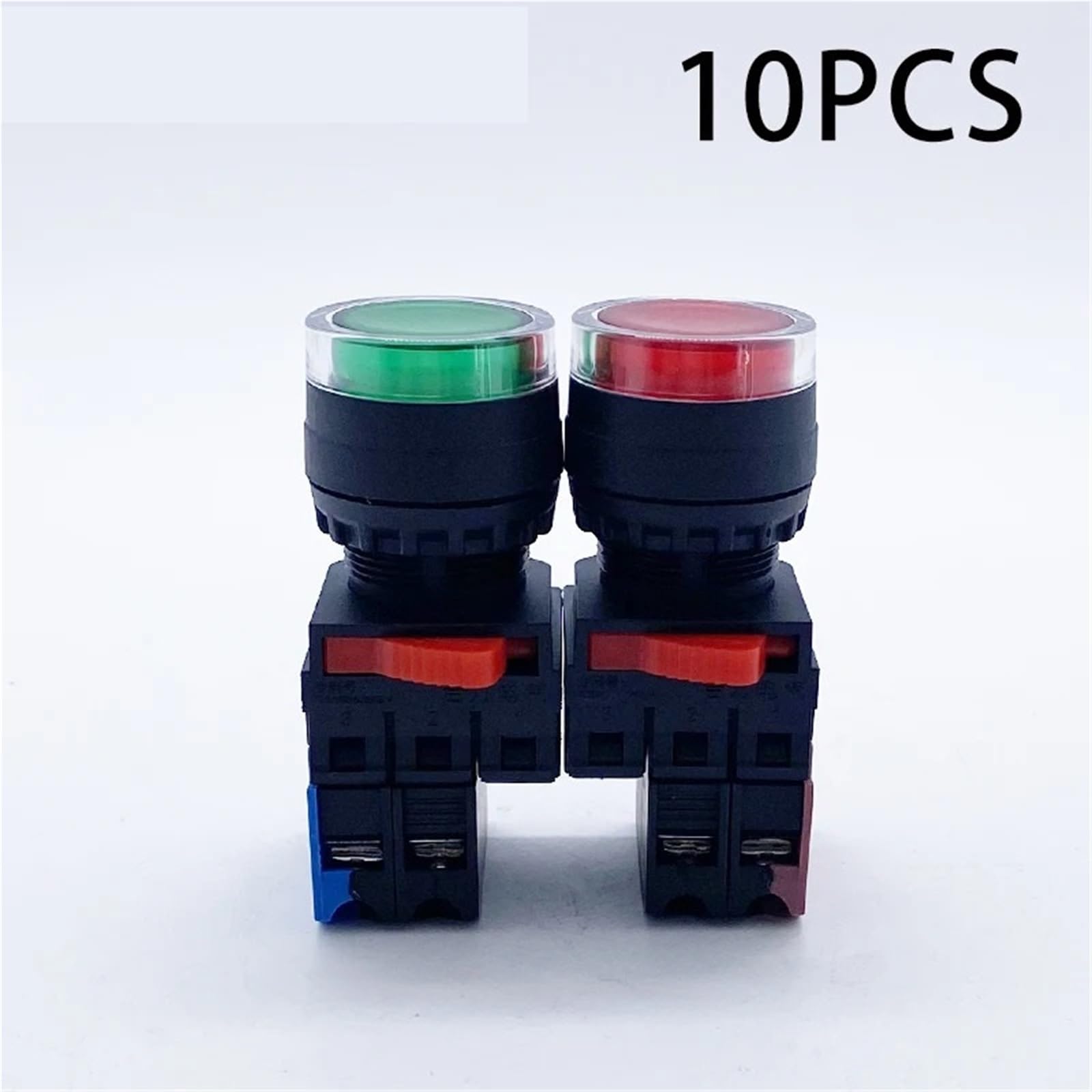 10 Uds interruptor de botón iluminado LA38-10D reinicio momentáneo autobloqueo inicio parada Control de potencia 22mm LAY38S(Blue,SELF LOCKING_1NO_220V AC DC)