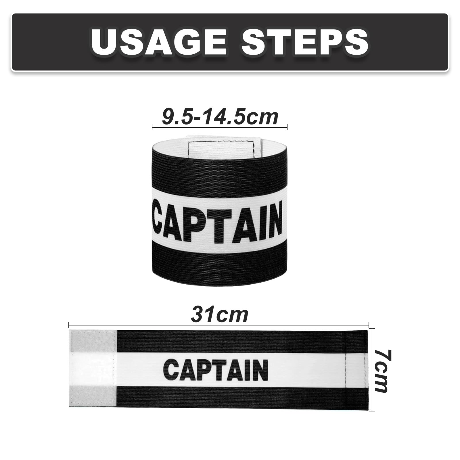 Fasce Da Capitano Per Calcio – Set Da 3, Regolabili, In Bianco E Nero, Traspiranti Per Rugby E Basket