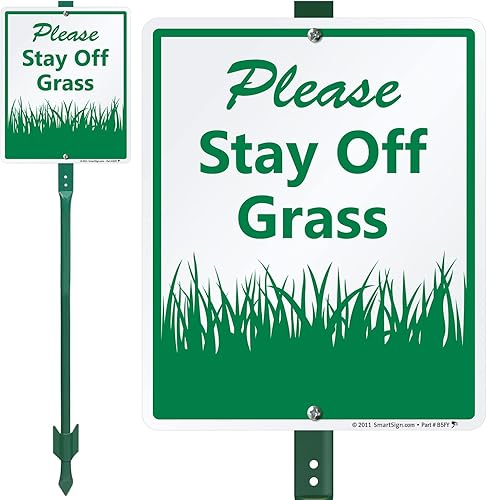 Miniatura 10 de SmartSign Kit de letrero y estaca "Please Stay Off Grass" de 10 x 7 pulgadas, aluminio laminado resistente al óxido, verde sobre blanco, juego de 1,