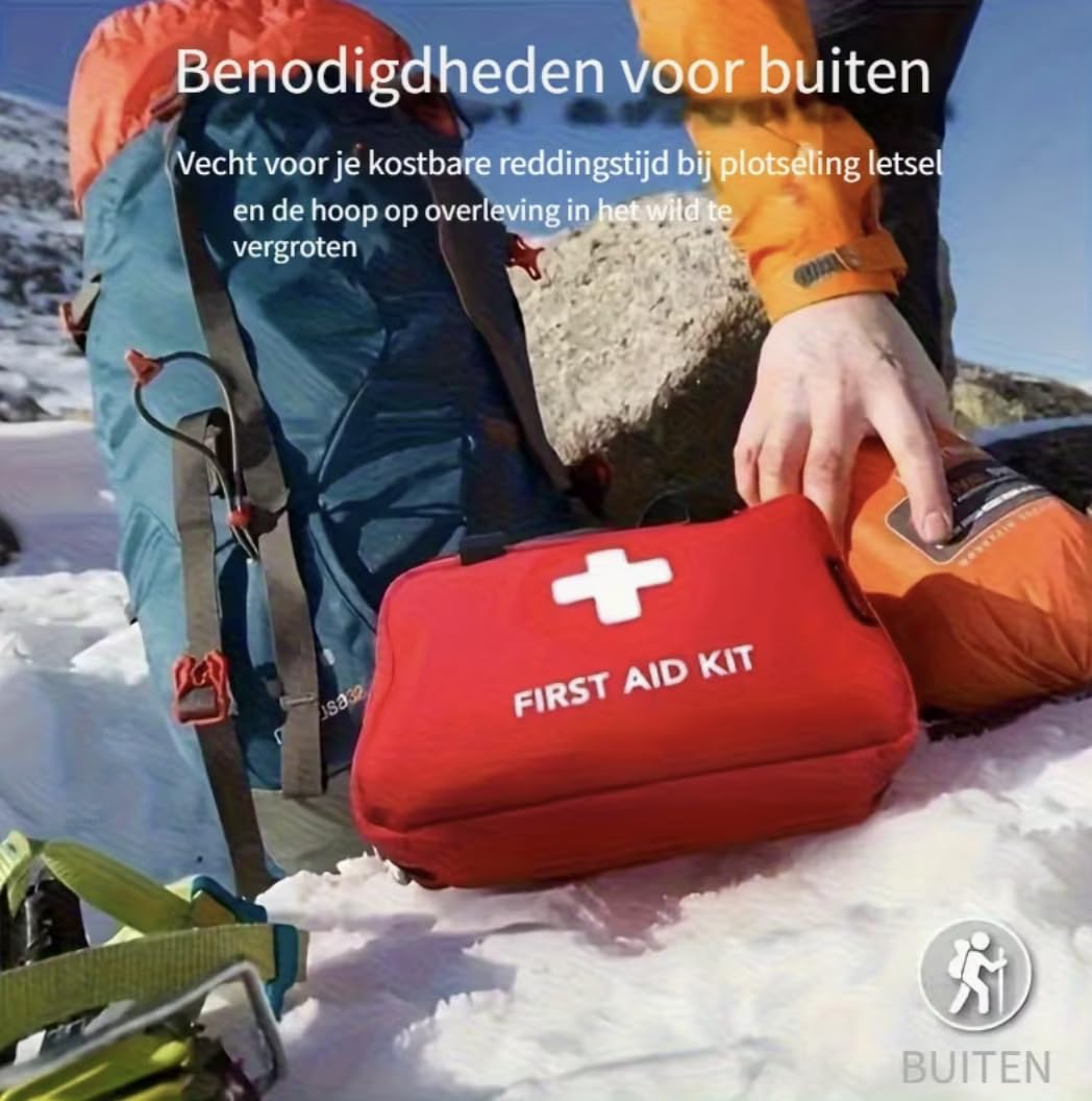 Paquete de emergencia - Bolsa de primeros auxilios de alta calidad con 200 artículos - Incluye enjuague para los ojos, 2 paquetes fríos y mantas de emergencia para el hogar, la oficina, el coche o la