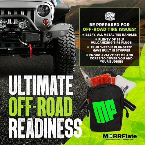 Image of MORRFlate Ultimate 4x4 Tire Plug Kit Heavy Duty Professional Off-Road Tire Repair Kit Includes 50 Vulcanizing Plugs, All-Metal Tools, 4 Replacement Valve Stems, Rip-Away Molle Bag and Accessories