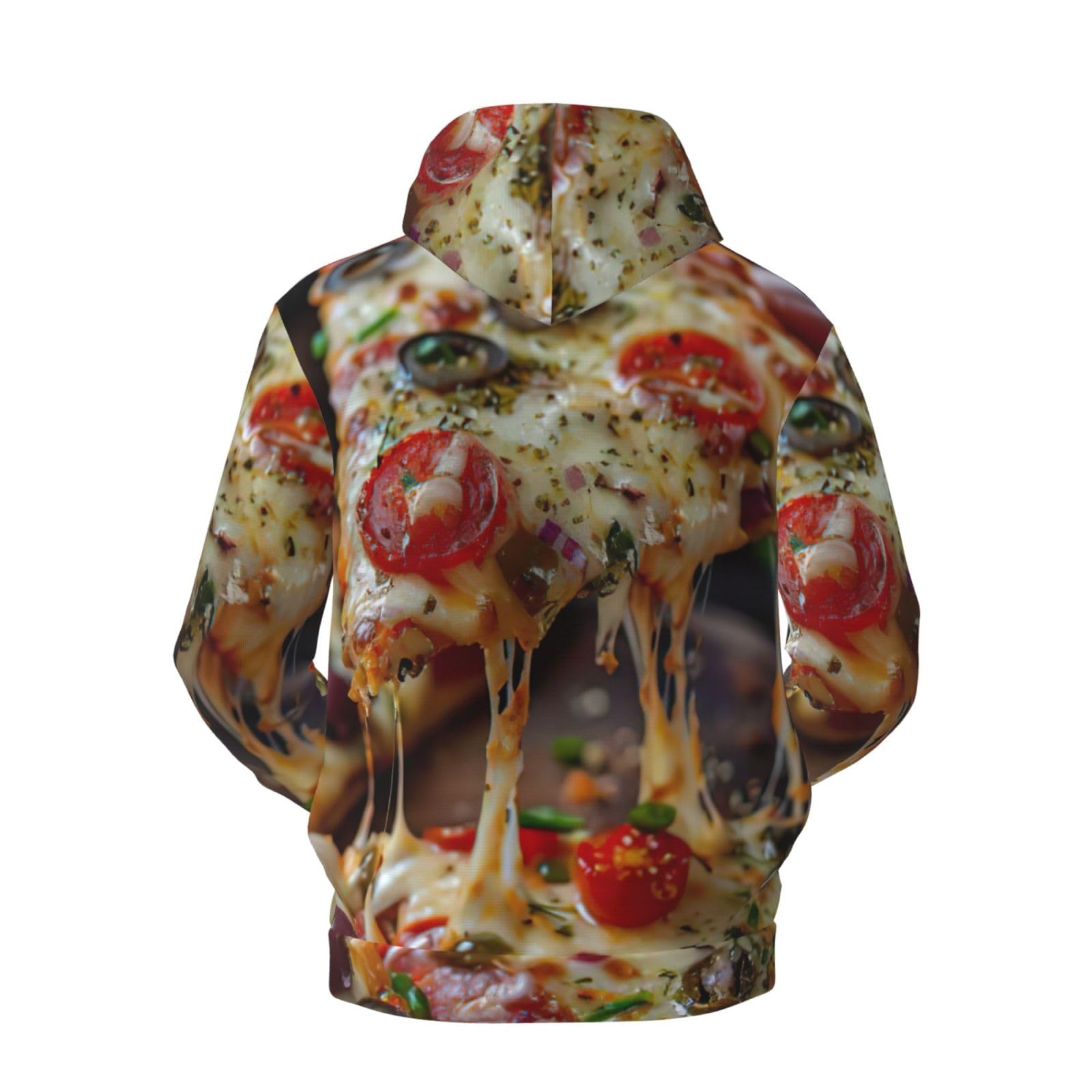 Męska bluza z kapturem z nadrukiem smacznej pizzy, casualowa grafika z nadrukiem bluzy z kapturem z kieszenią