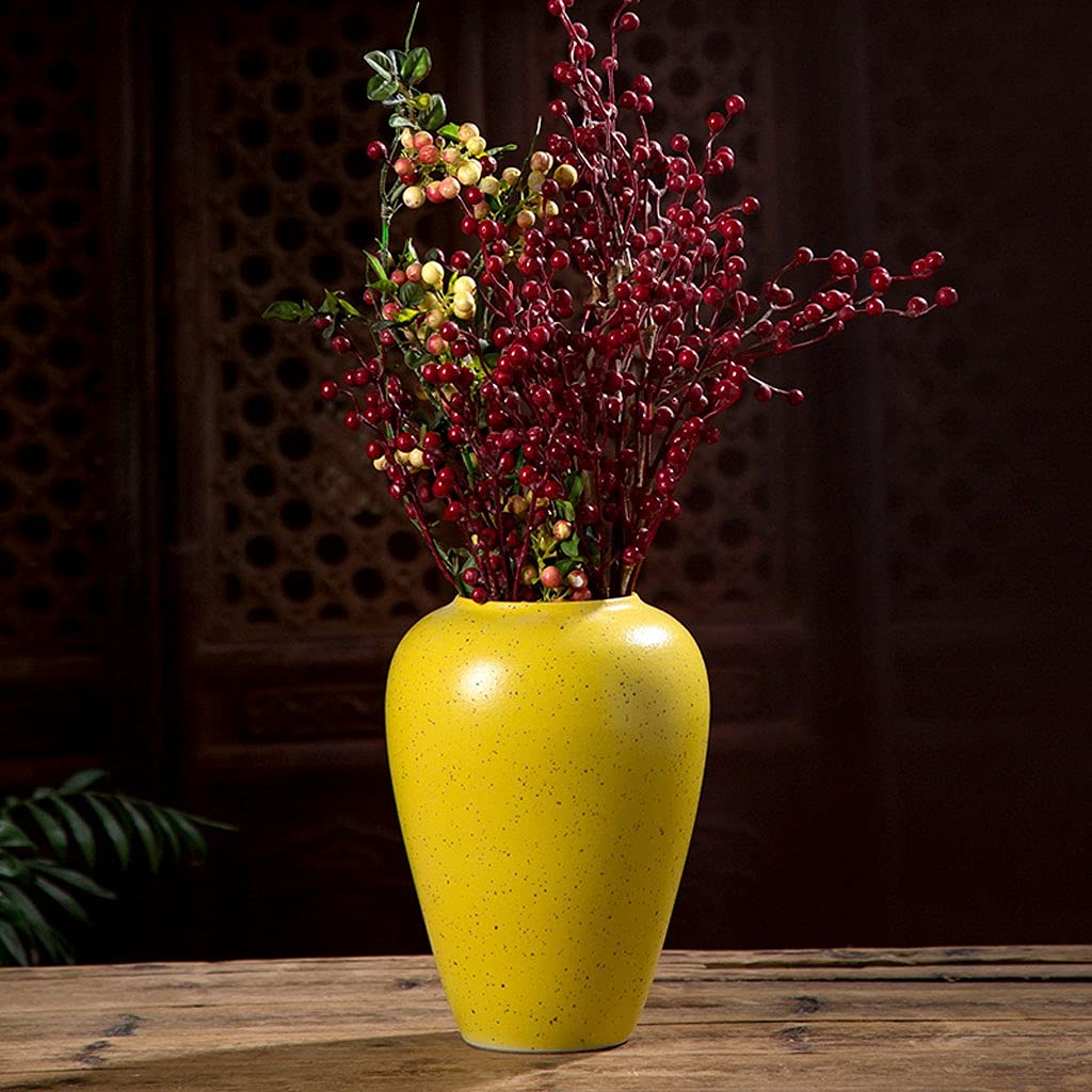Vaso Vaso in ceramica gialla Cultura dell'acqua Fiore Dispositivo Retro Nuovo stile cinese Tinta unita Soggiorno Comodino Vaso Set tre pezzi Morbido Vaso In Ceramica(B)