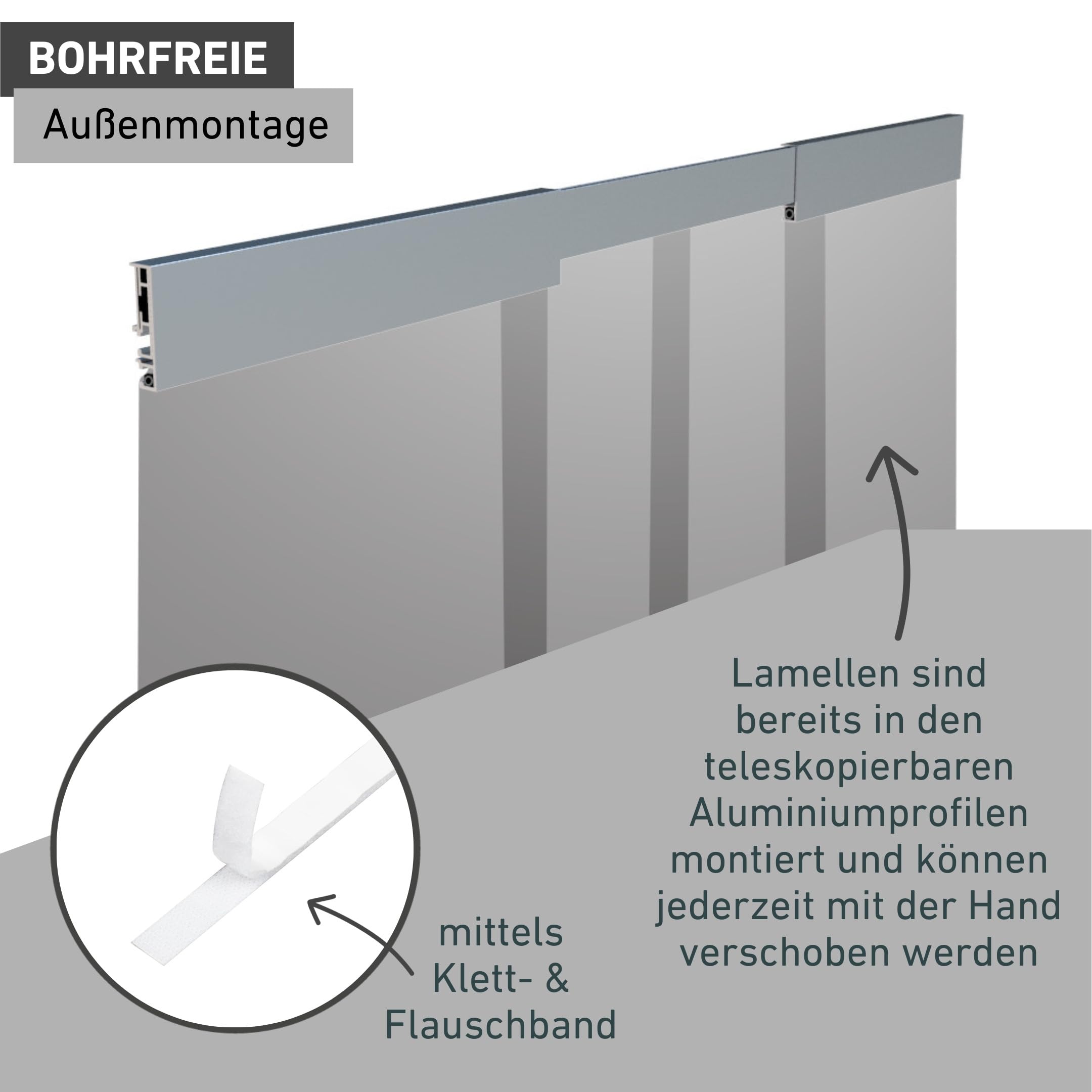 Windhager Insektenschutz Teleskopvorhang - 120 x 250 cm - anthrazit - Fliegengitter, Türvorhang, Lamellenvorhang, Mückenschutz, Fliegenvorhang Terrassentür - ohne bohren