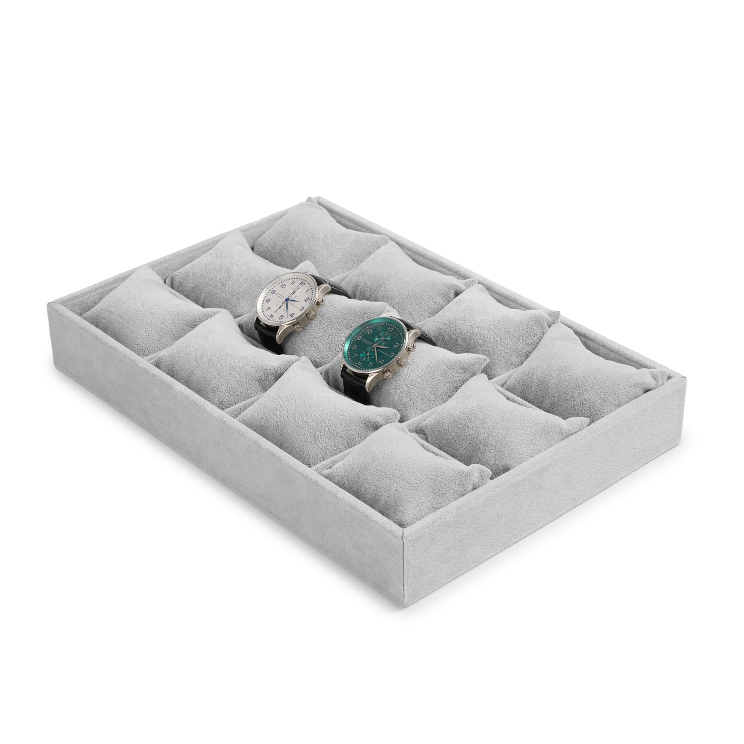 Oirlv Gris Velours Bijoux 12 Grilles Plateau à Bijoux pour Montres, Bracelets,