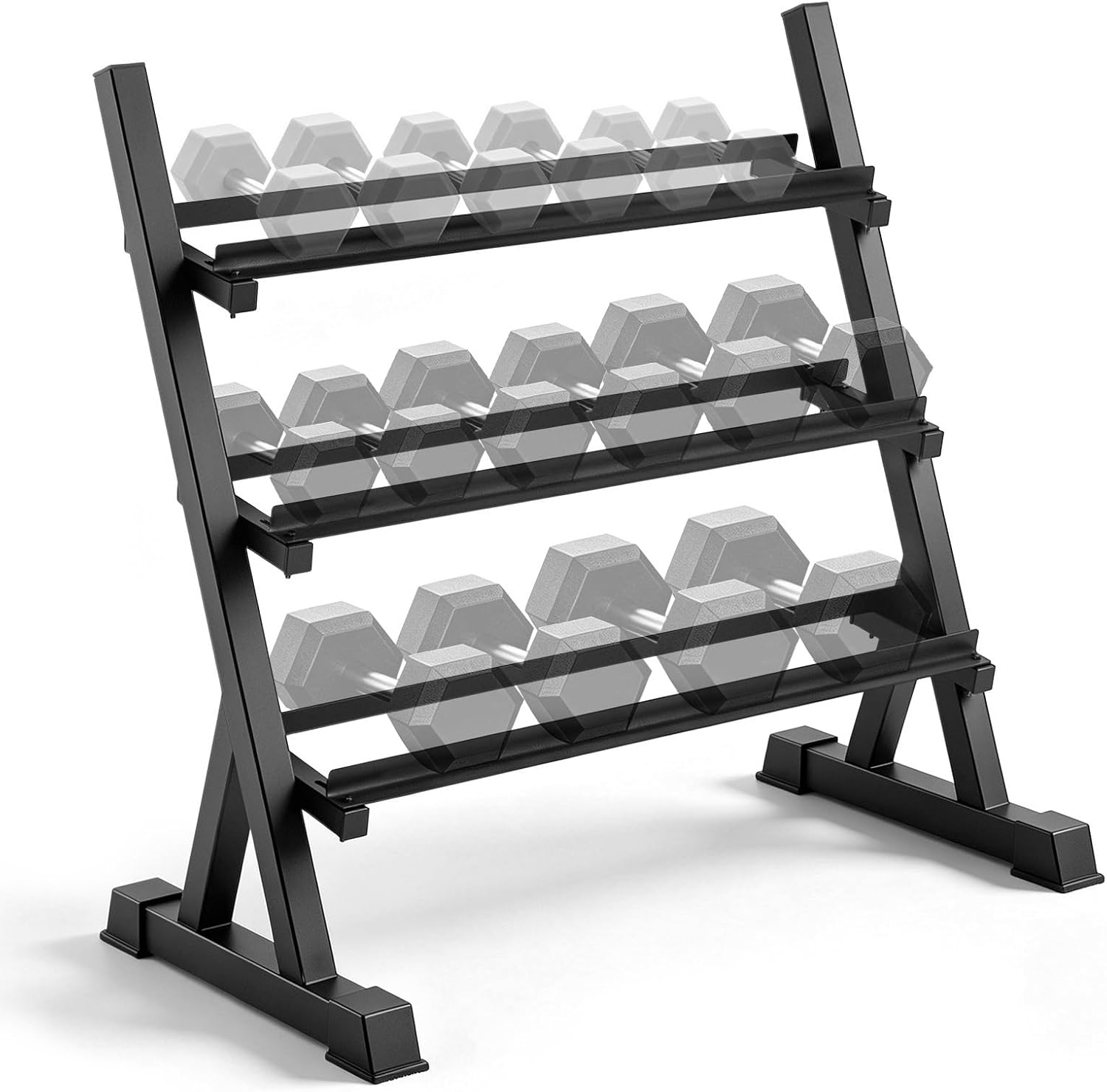 Grefinity 3 Tier Dumbbell Rack, Weight Rack for Home Gym, Stand Only | Heavy steel rack, holds 10 pairs, fits all dumbbells, non‑slip floor pad