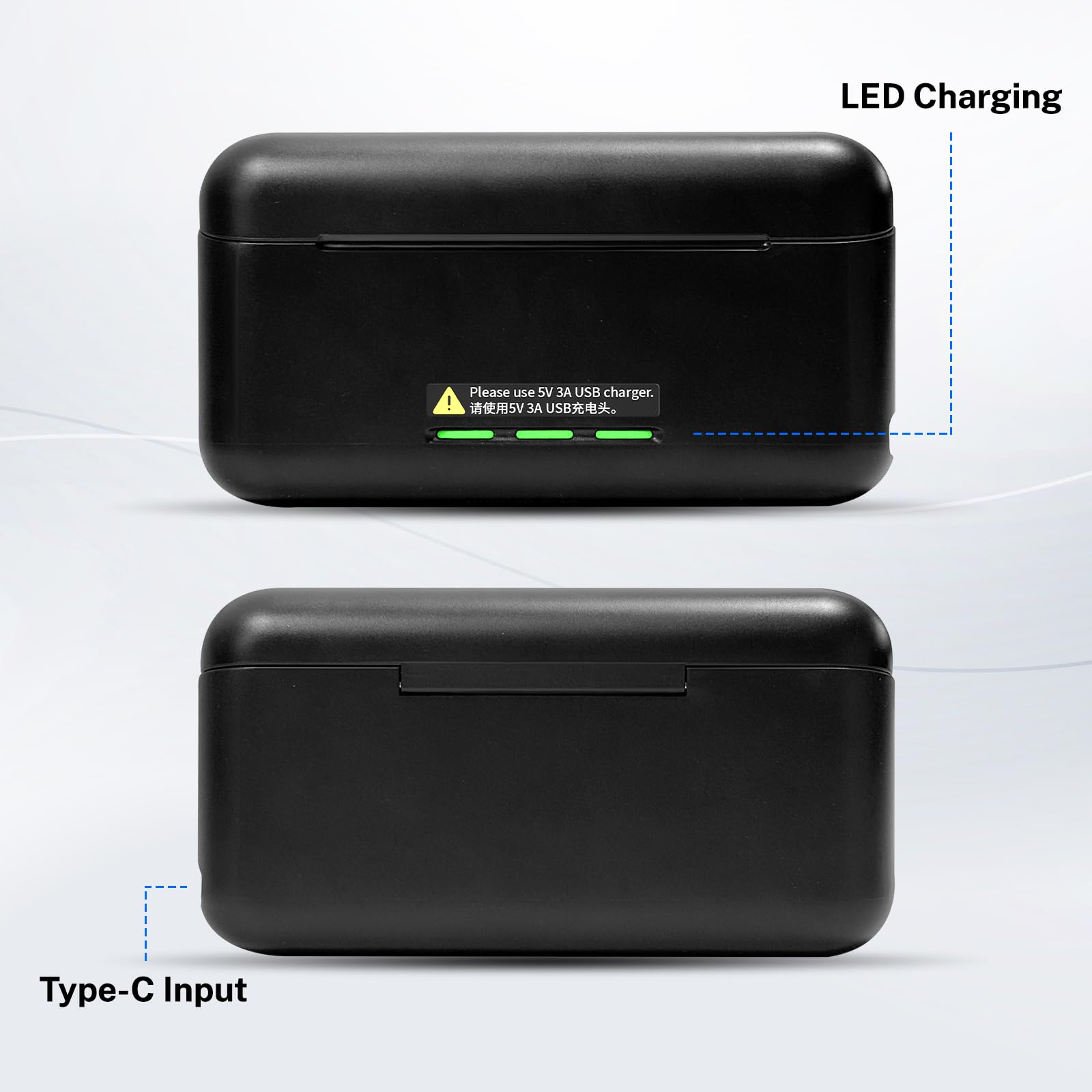 3 Stück 2580mAh Akku für Gopro Hero 12/Hero 11/Hero 10/Hero 9 mit 3-Kanal Typ-C Akku-Ladestation USB-C-Aufladen