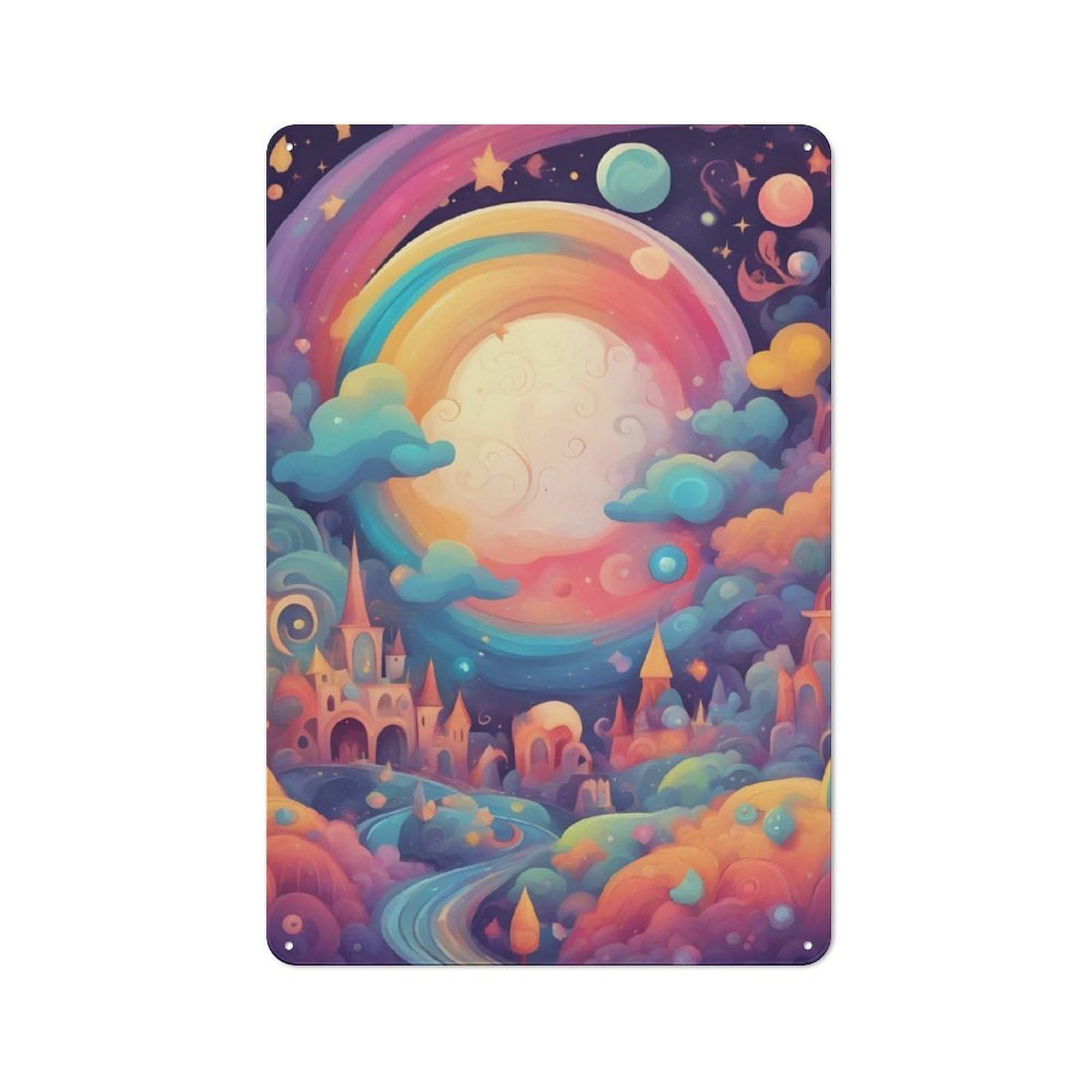 Junmoney Rainbow Fantasy World Metal Wall Sign 30X20cm Featuring For Living Room Wall, For Decorating Living Rooms And Feature Walls