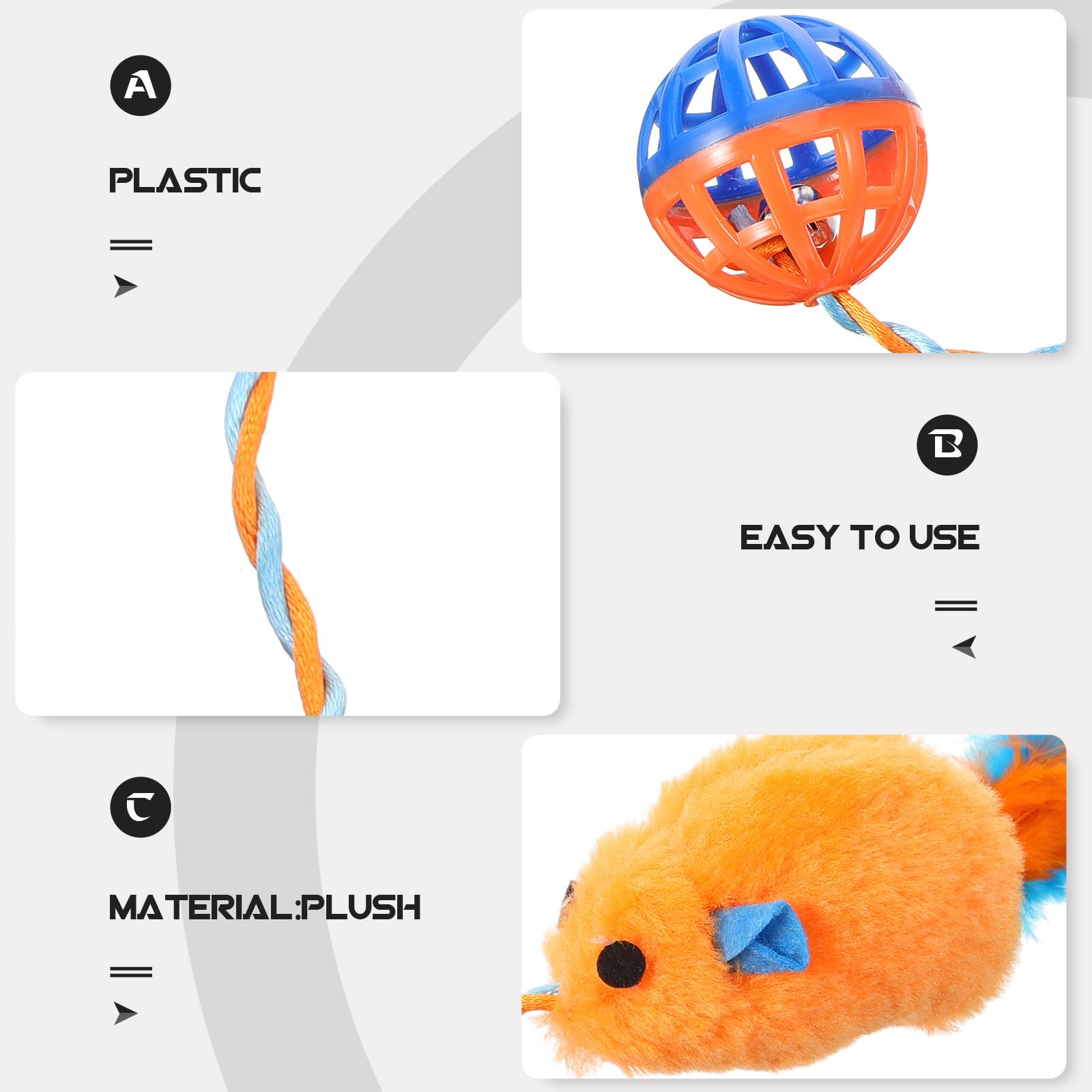 TOYANDONA Chat en Peluche Forme Souris avec Clochette Intégrée, Balle Interactive Orange pour Stimulation Mentale, D’entraînement et Amusement Intérieur pour Chats Actifs