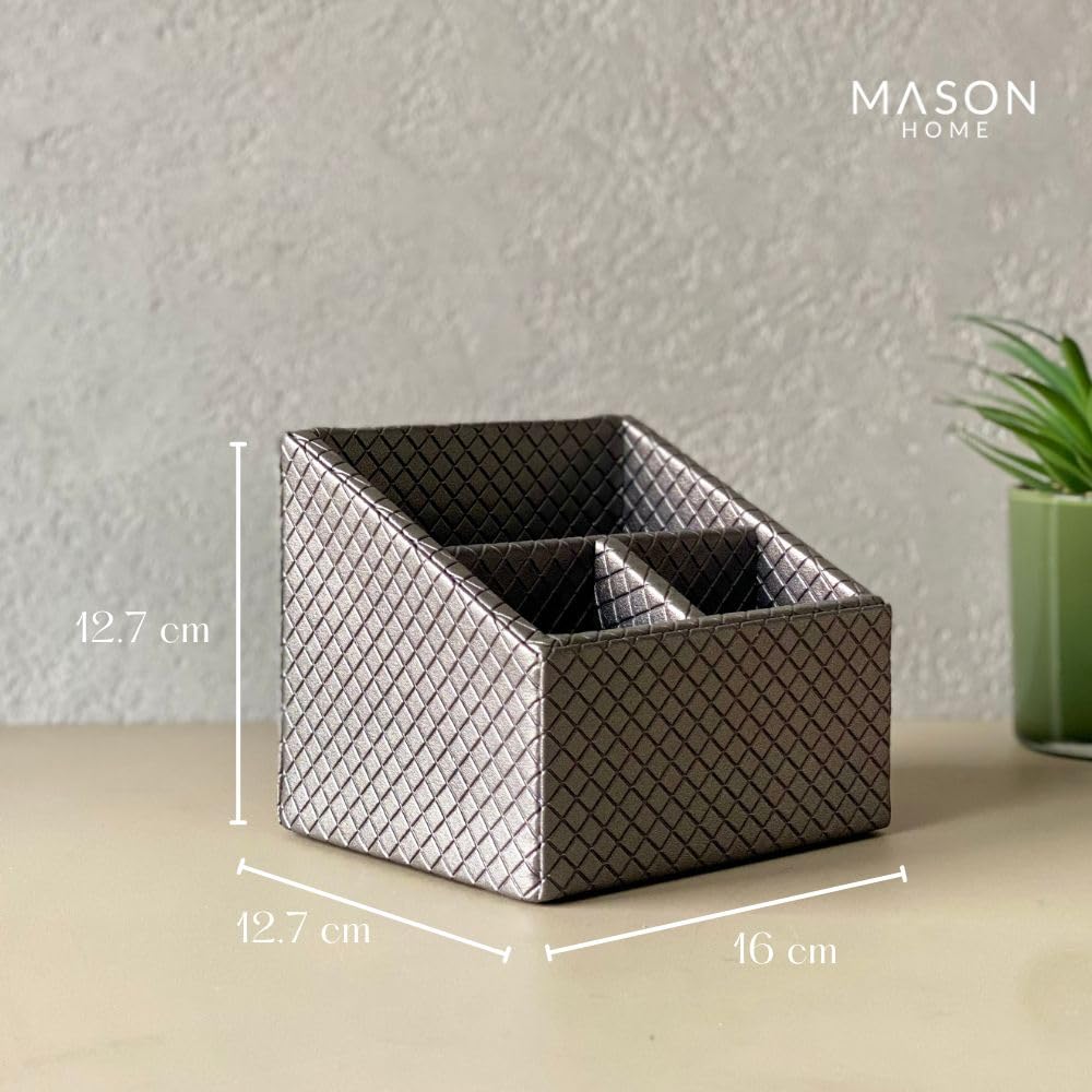 MASON HOME Vegan Leather & Mdf Braided Grey Remote Holder - 1pc - L 6.25" x B 5" x H 5" | Decorative Multifunctional Space Saving Organizer Stand | Rom - Table - Desk | AC TV Controller - Gadgets 2