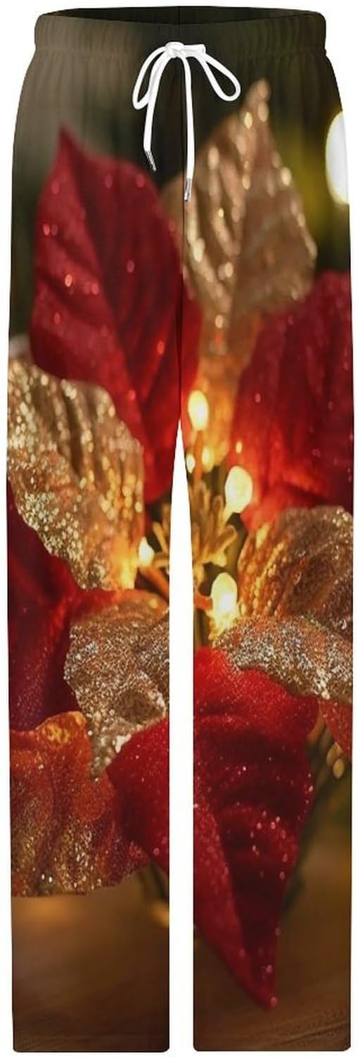 Mens Pajama Pants Soft PJ Bottoms Christmas Glitter Flowers Sleep Pant Pajama Bottom with Pockets Lounge Pant