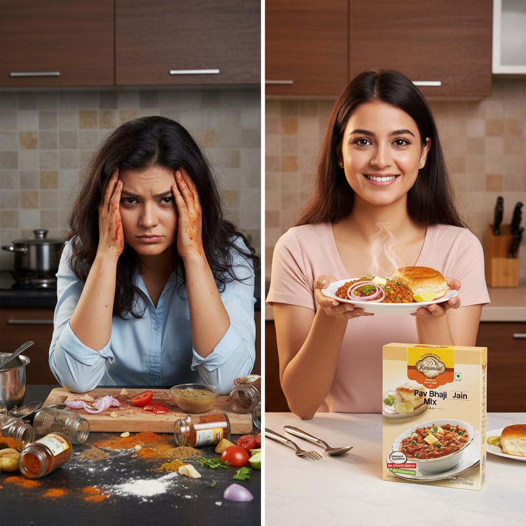 Karamat - Ready To Cook, Jain Pav Bhaji Mix Pack of 1 (200 gm, Veg, Upto 4* Servings), No Onion-No Garlic, No Preservatives & Artificial Colours, Magic Masala Powder, Sabji Masala, MYO 3