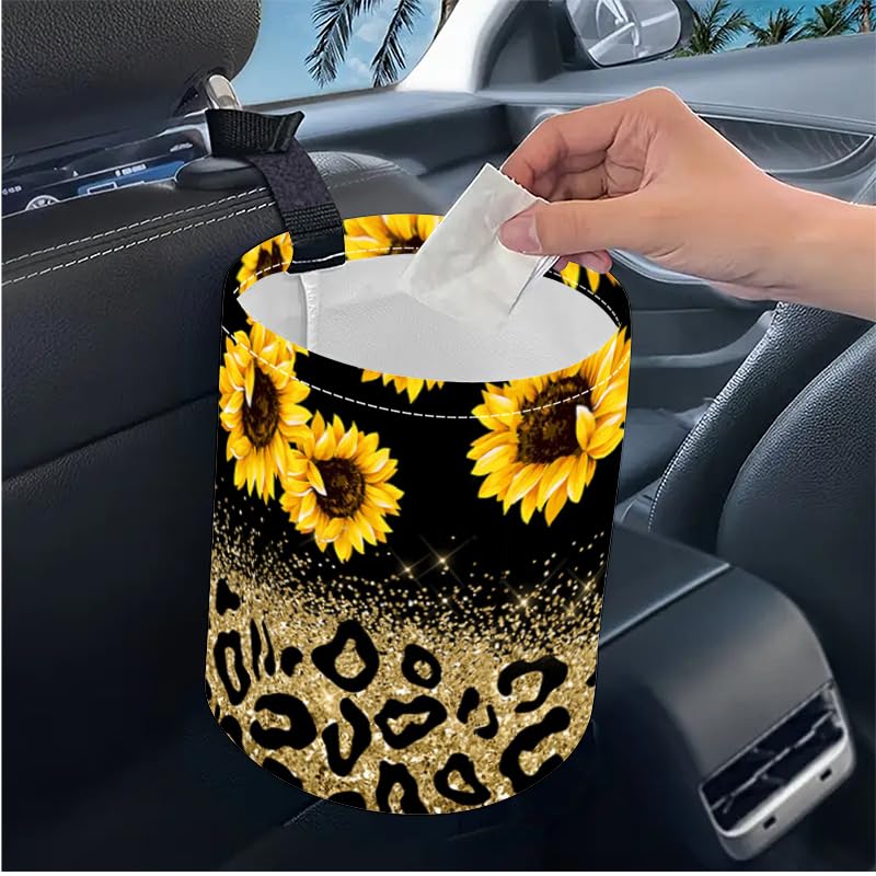 Image of Portable Reusable Waterproof Car Trash Bin, Multipurpose Vehicle Organizer, Road Trip Essentials (Sunflower)