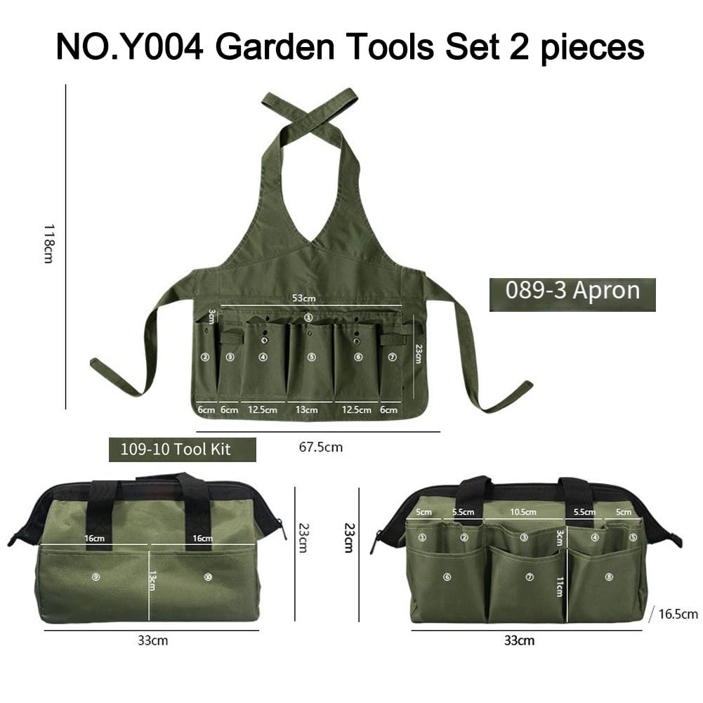 EasyByMall Juego de delantales de herramientas de jardinería, tela Oxford 600D, bolsa de cintura con múltiples bolsillos con correas seguras y botones a presión para cama de flores, parches de