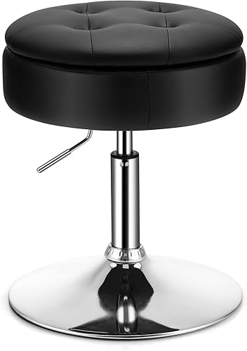 Miniatura 9 de Giantex Taburete giratorio ajustable  360 giratorio de 20 a 26 pulgadas de altura ajustable otomana de almacenamiento redondo reposapiés de cuero