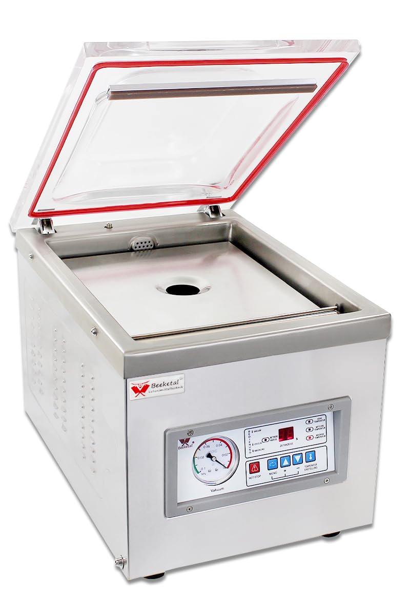 Beeketal 'DZ-400T' Profi Kammer Vakuumierer mit 2 Impuls Schweißleisten, elektronisch gesteuertes Vakuumiergerät mit 20m³/h Absaugvolumen und integriertem Impuls Folienschweißgerät, Tischgerät
