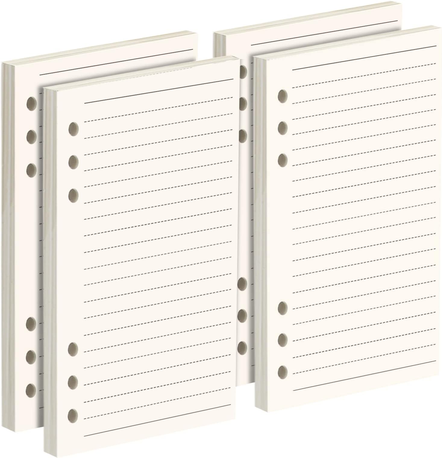 FANDAMEI 4 Packs A6 Ruled Line Paper Refills for Personal Organiser - 180 Sheets 17.1x9.4cm 6-Ring Personal Binder Planner Refillable A6 Lined Paper, Personal Inserts Loose Leaf Page