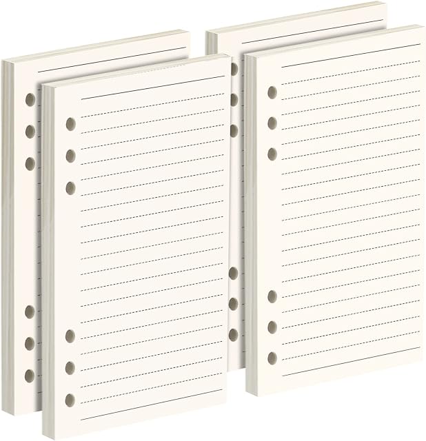 FANDAMEI 4 Packs A6 Ruled Line Paper Refills for Filofax Personal Organiser - 180 Sheets 17.1x9.4cm 6-Ring Personal Binder Planner Refillable Lined Paper, Filofax Personal Inserts Loose Leaf Page