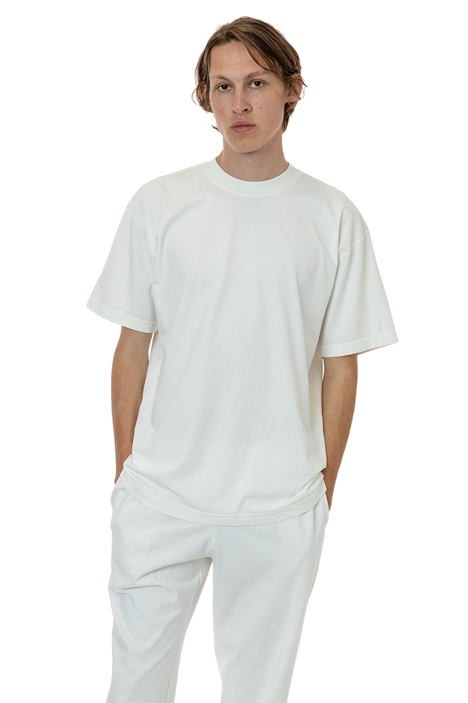 Los Angeles Apparel Unisex Off-White 6.5Oz Garment Dye Crew Neck T-Shirt, Durable Usa Cotton, Xl