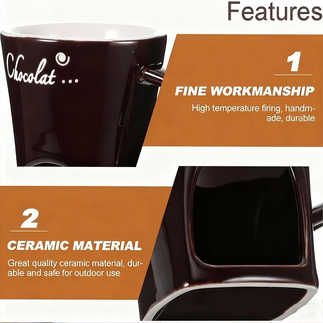 Chocolate Fondue Mug Set, Mini Chocolate Fondue Cup with Candle, Portable Handmade Chocolates Melting Mug for Chocolates Cheese Desserts, Date Night Birthday Wedding Gifts (2PCS B)