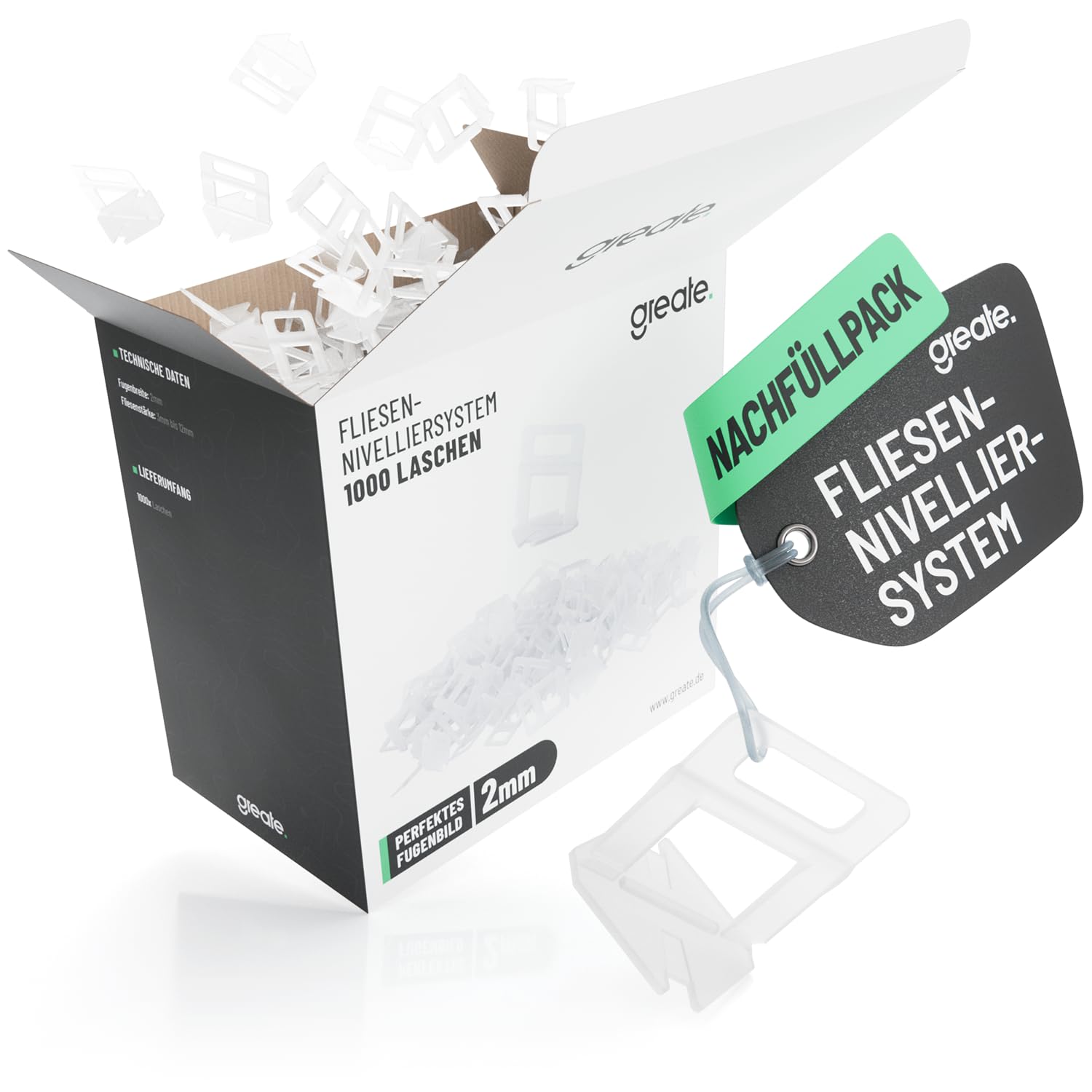 greate 1000 Clips per Sistema di Livellamento piastrellisti 2mm - Ricarica per la Posa delle Piastrelle - distanziatori per piastrelle 2 mm, livellatori per piastrelle