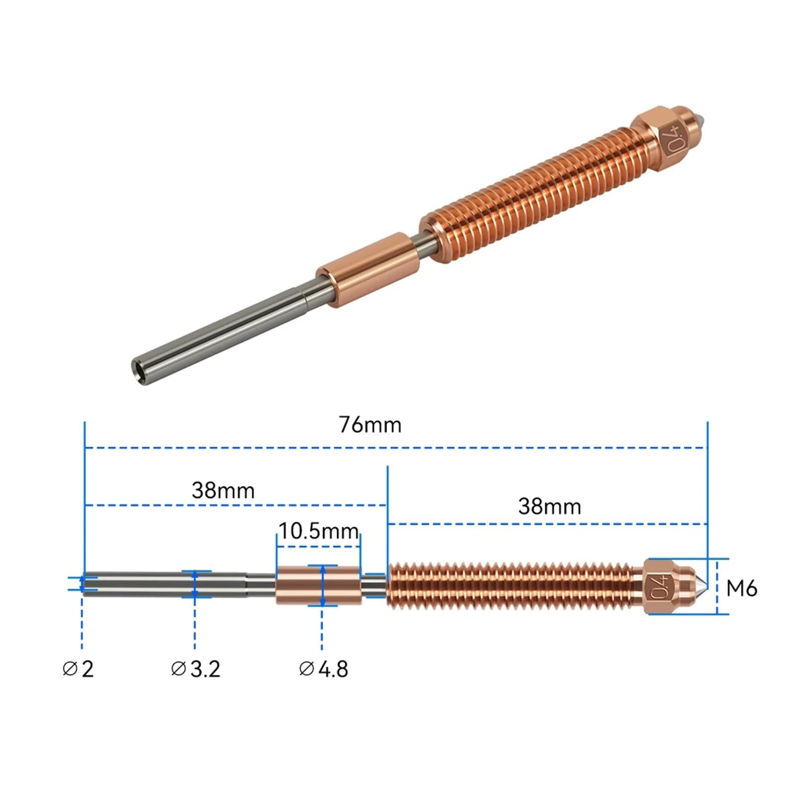 K2 Düse Integrierte Quick-Swap Düse 0,2/0,4/0,6/0,8/1,0mm Voll Metall 3D Drucker Zubehör(0.4mm)