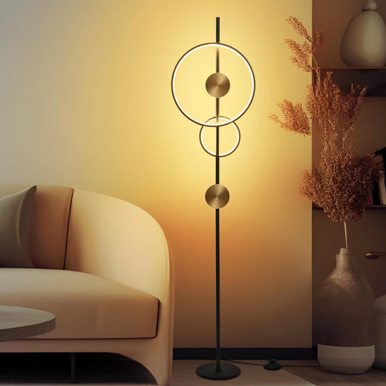 Floor Lamp, LED Modern Floor Lamps for Living room, 40W - 2500LM - 3Color Remote Dimmable Standing Lamp, 65" Spiral Black Floor Lamp for Living Room Bedroom Office Dining Room.