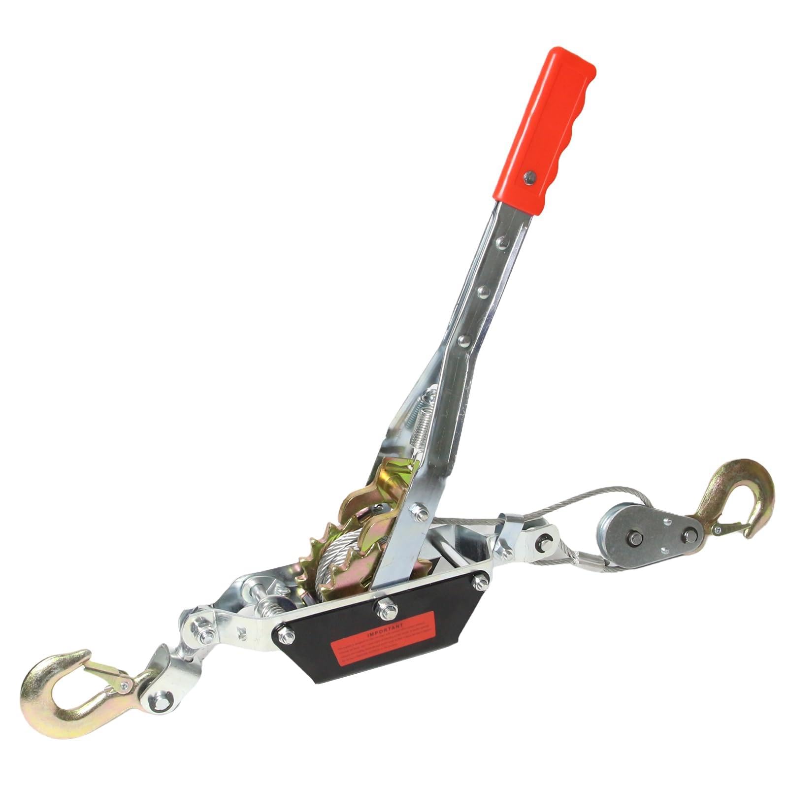 come along winch, 2 ton (4400 lbs) pulling capacity with 7ft steel cable, heavy duty hand winch tool with dual gears & 2 hooks for vehicle towing, road recovery, fence stretching