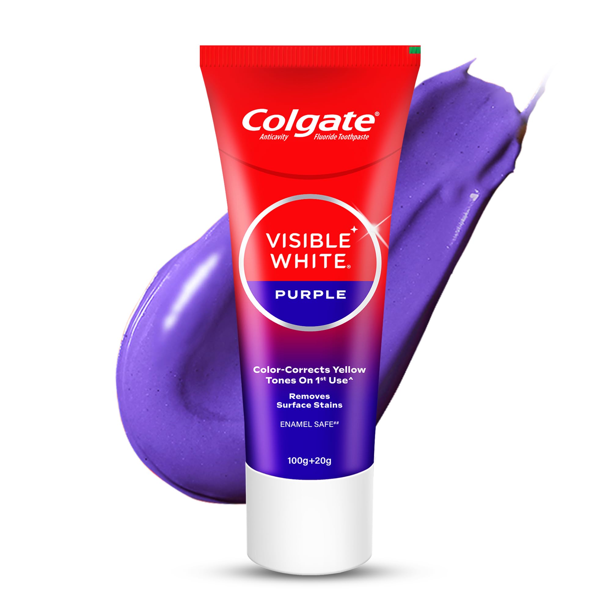Visible White Purple Toothpaste for Teeth Whitening, Helps Remove Surface Stains, Whitens Yellow Teeth, Enamel-Safe for Daily Use, 120g