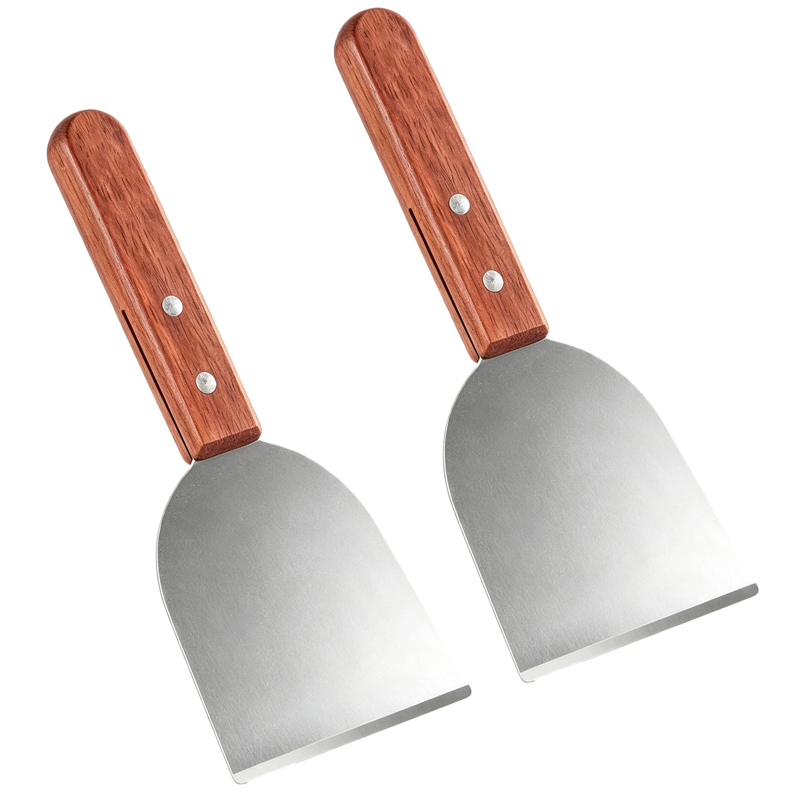 2PCS Stainless Steel Wood Handle Griddle Scraper for Indoor/Outdoor Cooking