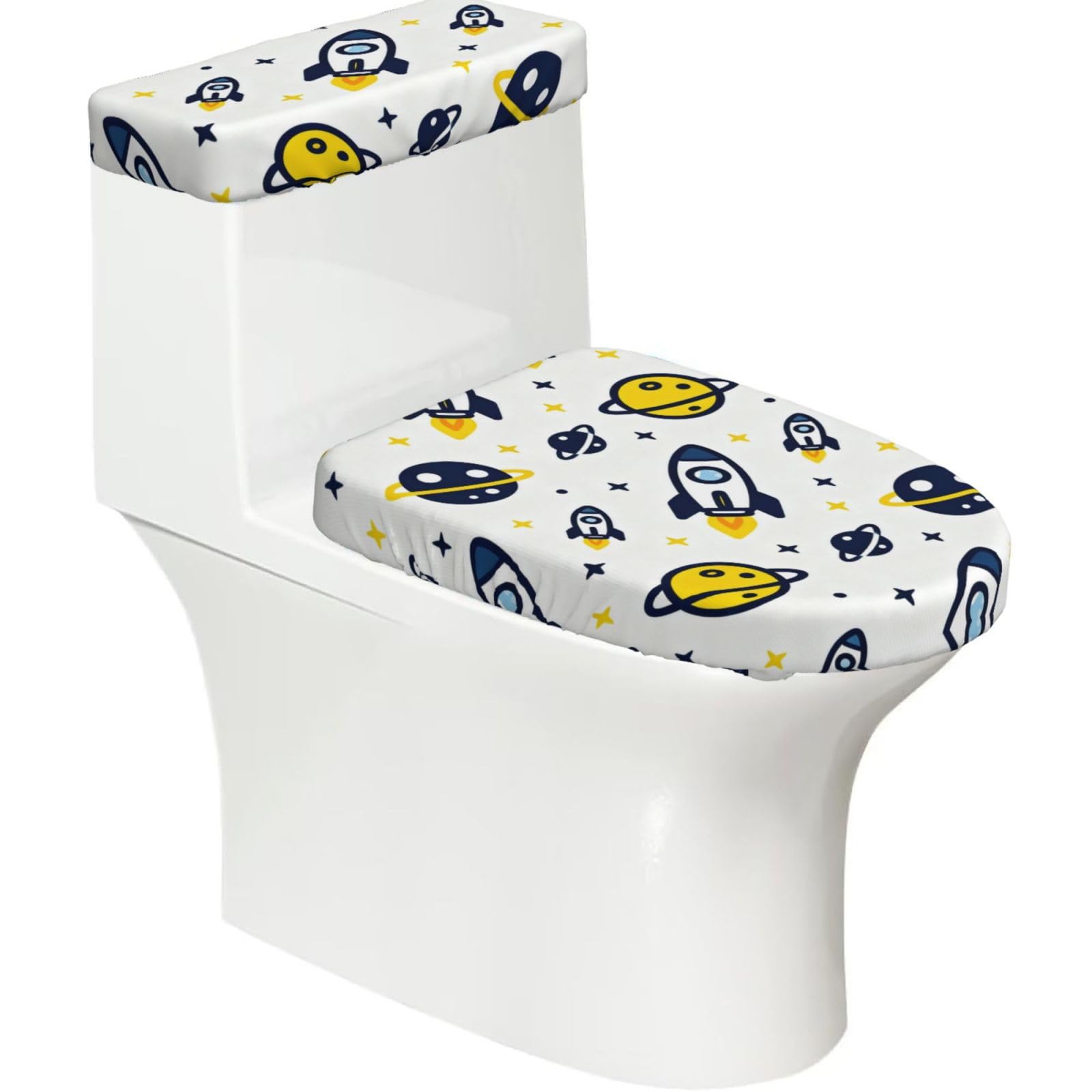 Cntdbu Black Rockets Stretchy Toilet Lid And Tank Cover Set-Soft Elastic Bathroom Decor For U Shape Oval