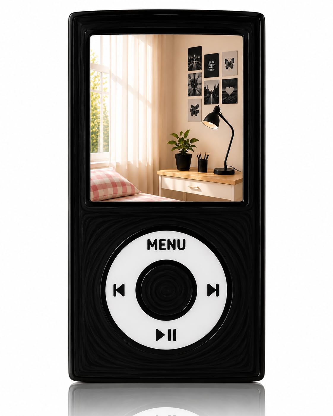 Retro Music Player Style Acrylic Wall Mirror | Premium Decorative Hanging Mirror | Aesthetic Bedroom Wall Decor for Boys, Girls, Teenagers, Gaming Room, Vanity, Study & Dorm | Black-image-21