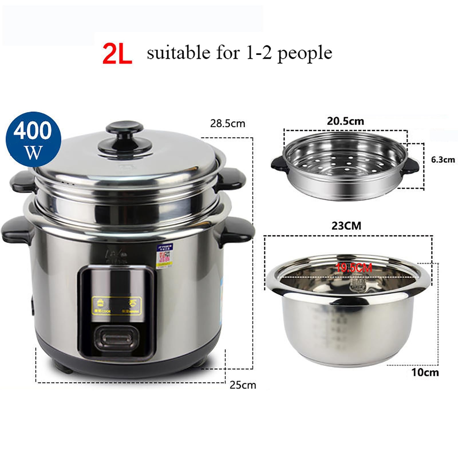 Cuociriso (2-6L) Pentola interna in acciaio inossidabile 304, isolamento intelligente, prepara riso e cibo a vapore e verdure, alimentazione 220-240V US/EU(4L)