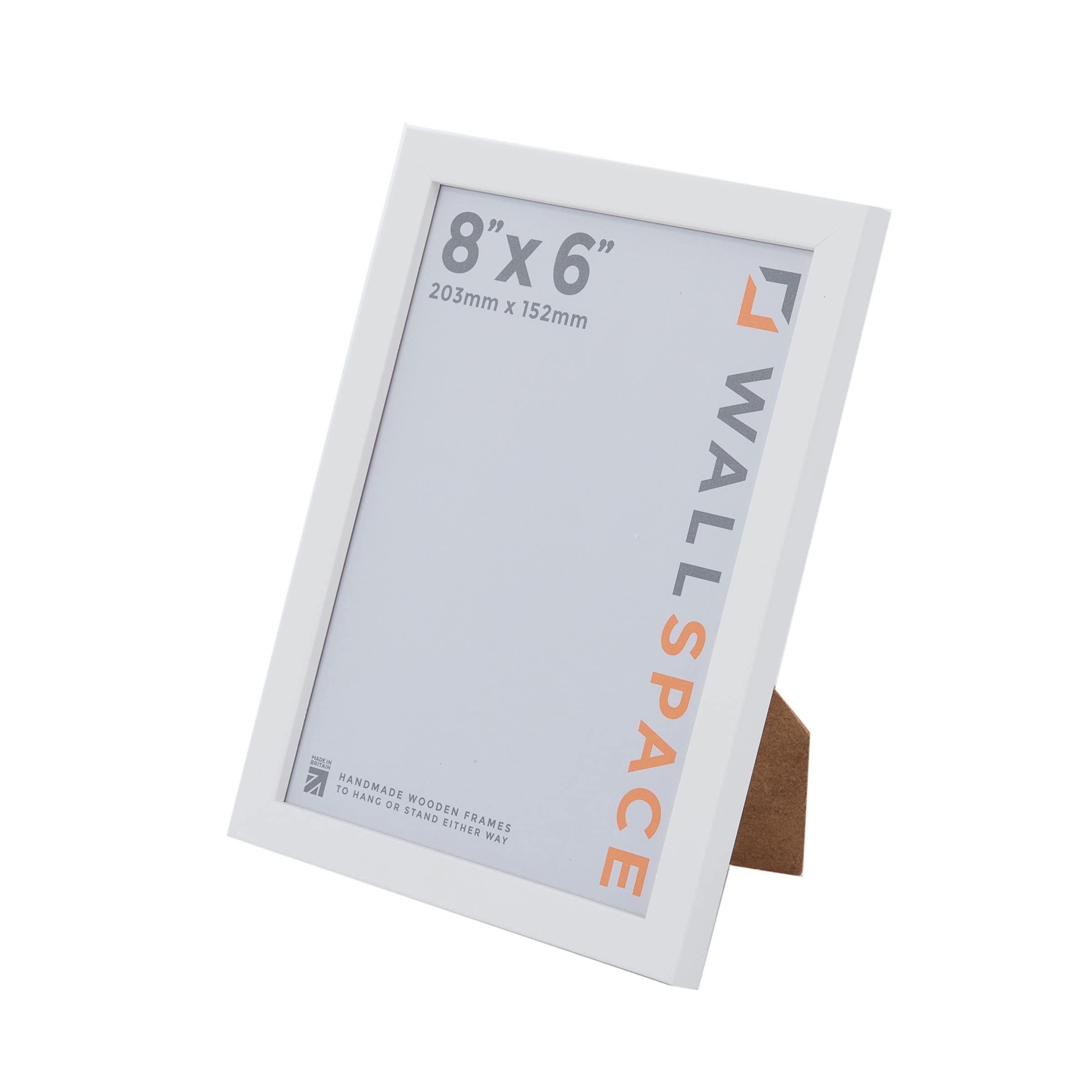 Wall Space Thin 8x6 White Picture Frame | White 6x8 Photo Frame | 8 x 6 inch | 203x152mm | 20.3x15.2cm | Solid Wood Wooden with Real Glass | Handmade in UK