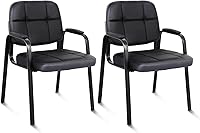 CLATINA Set of 2 Black Leather Reception Chairs - Padded Arms, No Wheels, 275 lbs Capacity for Office Guest Waiting Room