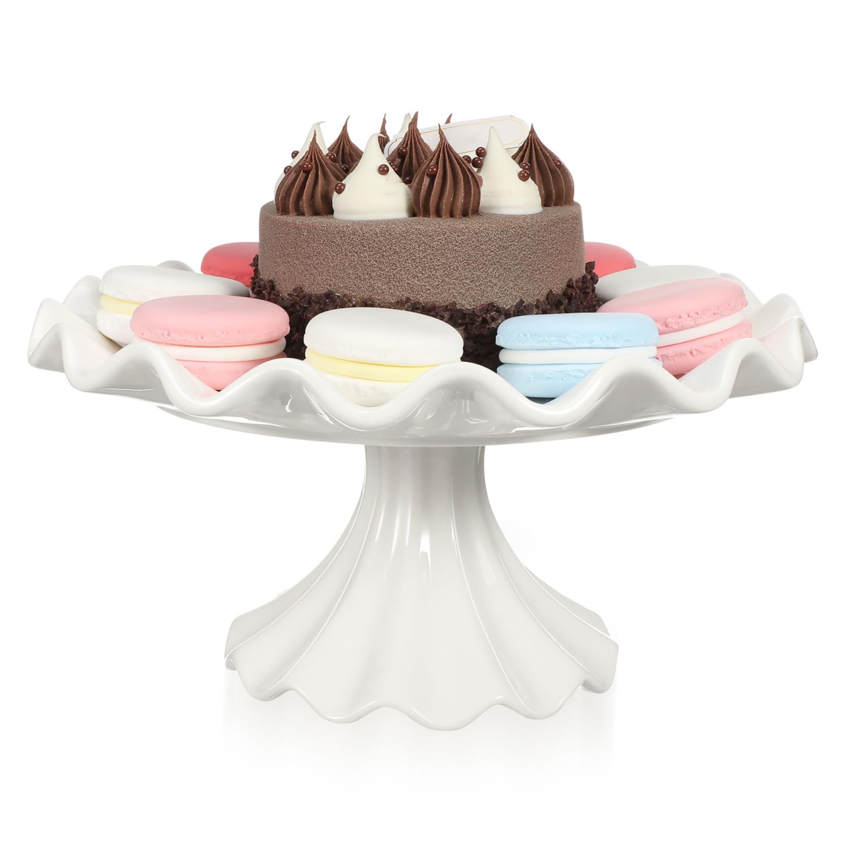Soporte para Tartas de Cerámica white Base Estable y Borde Ondulado, Pedestal Decorativo Adecuado para Exhibir Postres en Bodas y Celebraciones