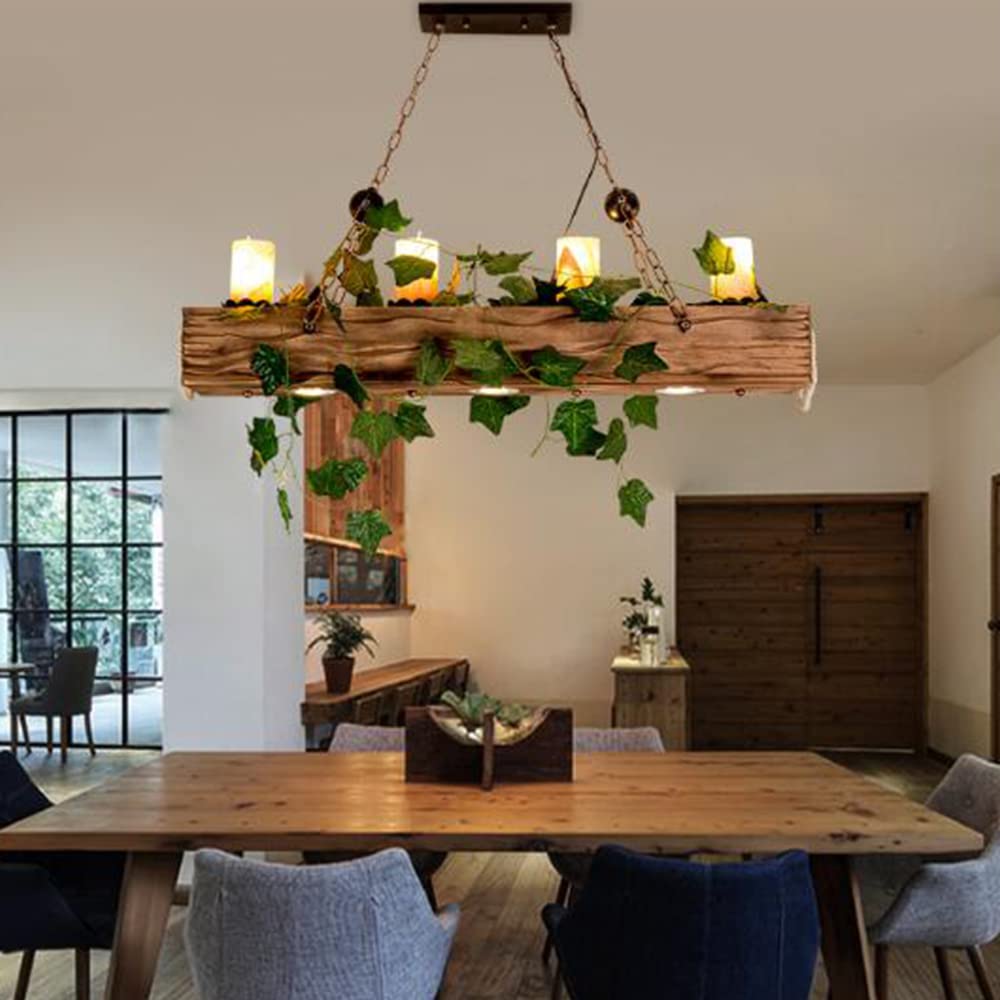 LED Retro 4 Lichten Design Hanglamp Massief Hout Rustiek Restaurant Decoratie Hanglamp in Hoogte Verstelbare Woonkamer Loft Hanglamp Keuken Eettafel Studie Kroonluchterl100cm